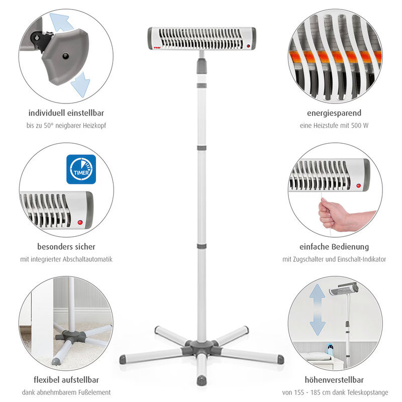 Reer Wickelheizstrahler EasyHeat Flex Infrarotheizung mit Standfuß in Weiß und Grau - Bild 4