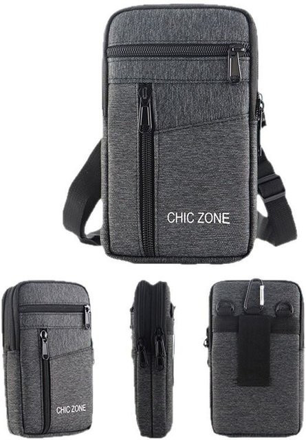 HAISSKY Gürteltasche für iPhone 13 14 15 16 17 Pro Max Plus mit Reißverschluss und Lanyard in Grau - Bild 1