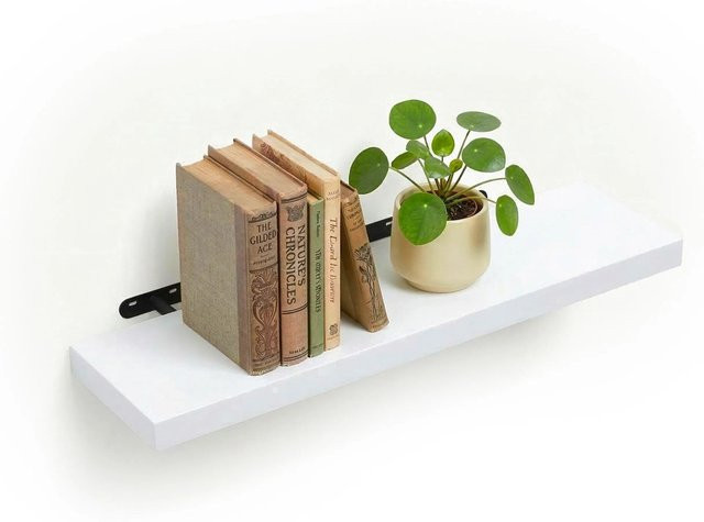 Relaxdays Wandregal aus MDF und Eisen in Weiß, B/T/H: 100 x 23 x 4 cm - Bild 1