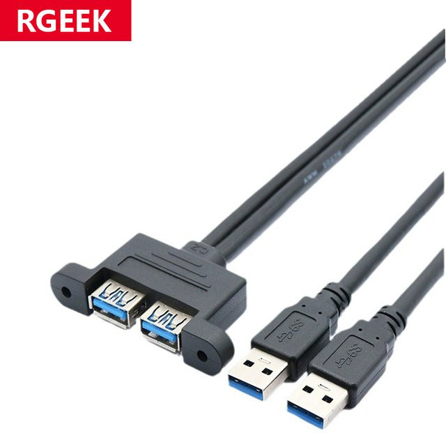 RGEEK USB 3.0 Verlängerungskabel mit Dual-USB-Stecker auf Buchse, Panelmontage mit Schraube, abgeschirmtes Dual-USB-Adapterkabel in Schwarz - Bild 1