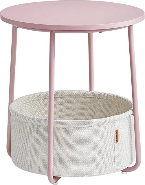 Vasagle Beistelltisch mit Stoff-Korb in Rosa-Weiß, runder Beistelltisch mit Aufbewahrungskorb für Wohnzimmer und Schlafzimmer, Durchmesser: 45 cm, Höhe: 51 cm - Bild 1