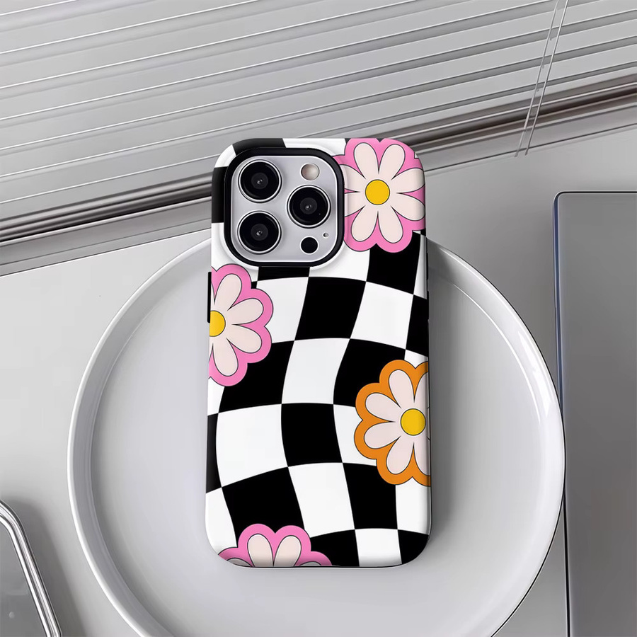 Schachbrettblumen Handyhülle für Apple iPhone 17 16 15 14 13 12 Pro Max Plus mit doppelschichtiger Rückseite in Multicolour - Bild 5