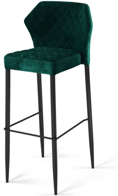 Feros Louis Barhocker Set aus 2 Stück, grün, velours gepolstert, B/T/H: 50 x 47 x 105 cm - Bild 1