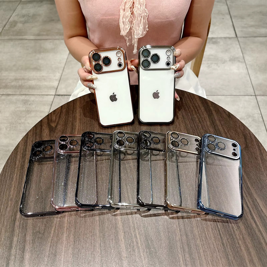Ultradünne glitzernde Schutzhülle aus hartem PC für Apple iPhone 17 Air 16 15 14 13 12 11 Pro Max Plus in Transparent und Schwarz - Bild 2