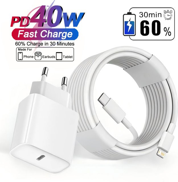 Original 40W USB Typ-C PD Schnellladegerät mit USB-C Kabel in Weiß für iPhone 17 16 15 14 13 12 11 Pro Max und XS XR Handy-Zubehör - Bild 1