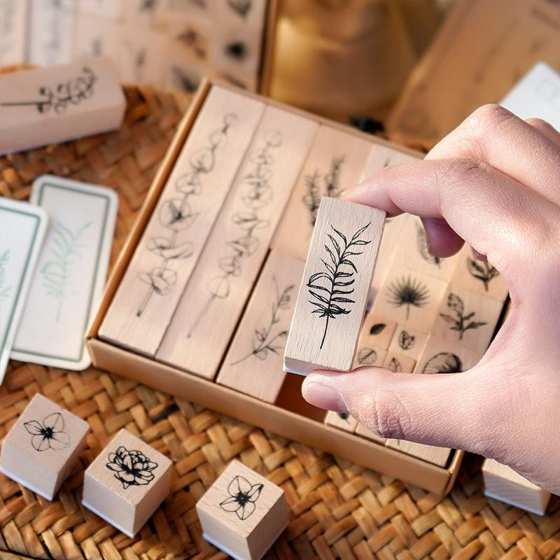 Yoofun Holzstempel-Set mit Pflanzen, Blättern und Blumen für Scrapbooking und Kartenherstellung, 30 Stück - Bild 4