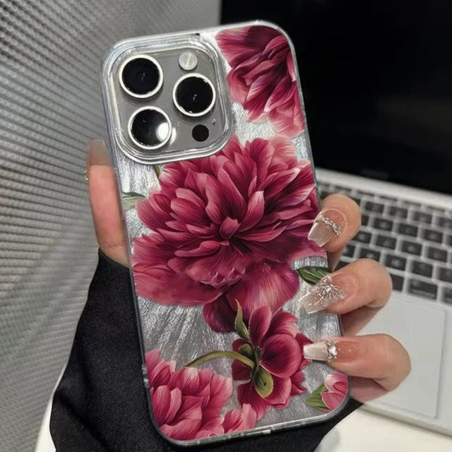 Transparente Handyhülle mit rotem Rosen-Blumendruck im Retro-Botanik-Stil für iPhone 11 bis iPhone 17 Pro Max - Bild 1