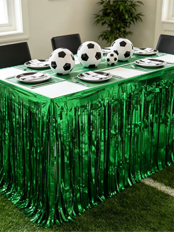 ZQNYCY Tischdecke aus Metall-Lametta mit Fußball-Motiven in Grün für Kindergeburtstage und Sportpartys - Bild 6