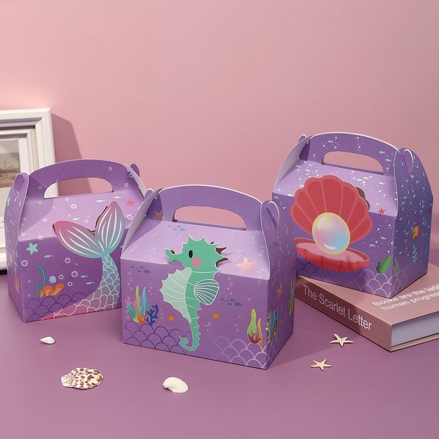 6 Stück Meerjungfrauen Geschenktüten aus Papier in Lila mit Ozeanperlen und Flossen-Design für deine Party und Geburtstagsfeier - Bild 1