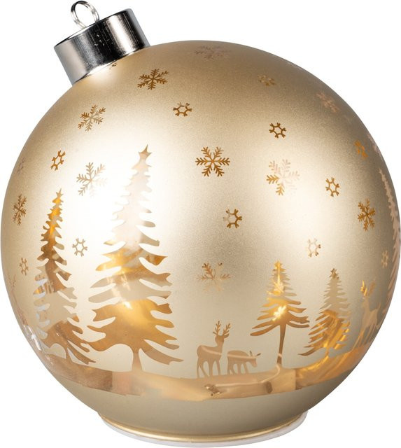LED-Weihnachtskugel von Viva Domo in Gold mit floralem Glasdesign und Schneeflocken-Motiv - Bild 1