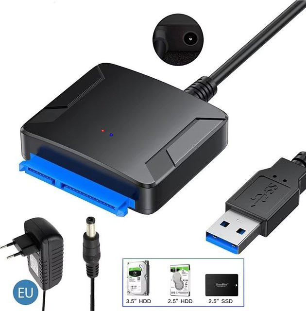 Congdi USB 3.0 zu SATA III Festplattenadapterkabel in Schwarz für 2,5 und 3,5 Zoll HDD und SSD mit 5Gbps Konverter - Bild 1
