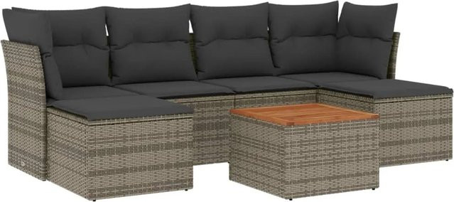 vidaXL 7-tlg Garten-Sofagarnitur aus Poly Rattan in Grau mit Kissen Modell 53 - Bild 1