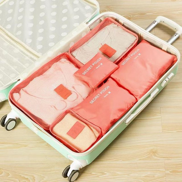 6er-Set Reise-Aufbewahrungstaschen von Yiran bag in Beige, faltbare Organizer für Kleidung, Socken und Unterwäsche aus Stoff und Mesh - Bild 1