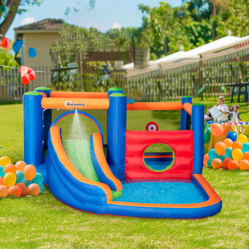 Outsunny Hüpfburg Wasserspielplatz Mehrfarbig Polyester - Bild 4