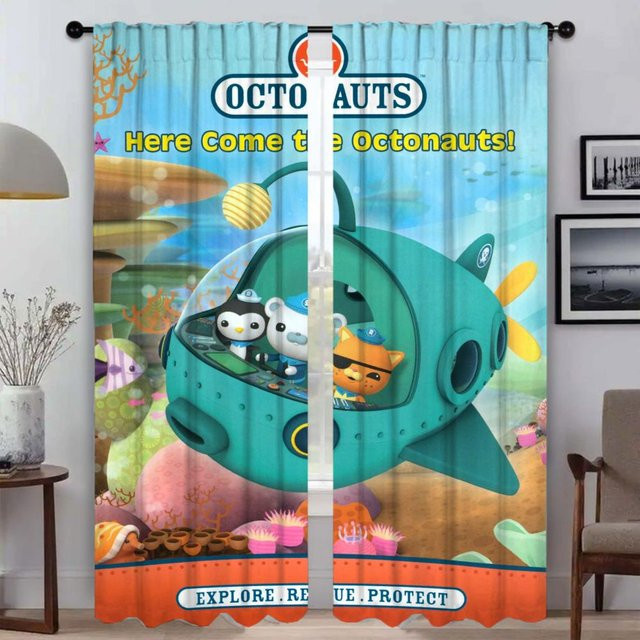 2er-Set Küchenvorhänge The Octonauts in Blau, halbtransparent für Kinderzimmer, Breite: 50 cm, Höhe: 70 cm - Bild 1