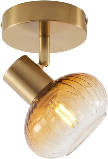 QAZQA Moderne Deckenleuchte in Gold mit rundem Bernsteinglas für Wohnzimmer, Schlafzimmer und Flur - Bild 1