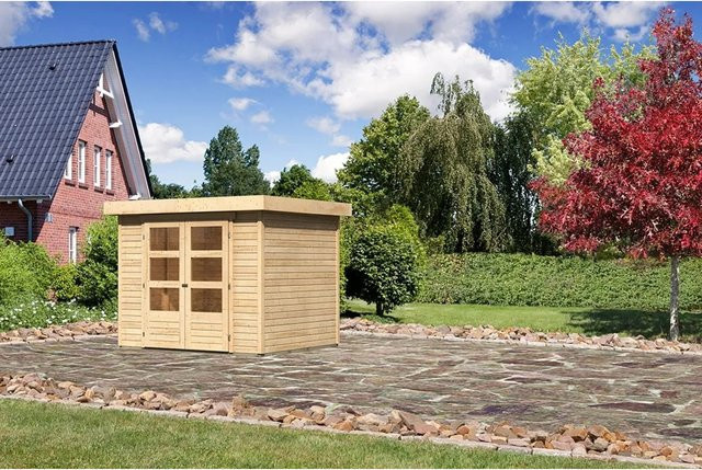 Karibu Holz-Gartenhaus Raala Pultdach Sandbeige B/T/H: 238 x 213 x 211 cm - Bild 1