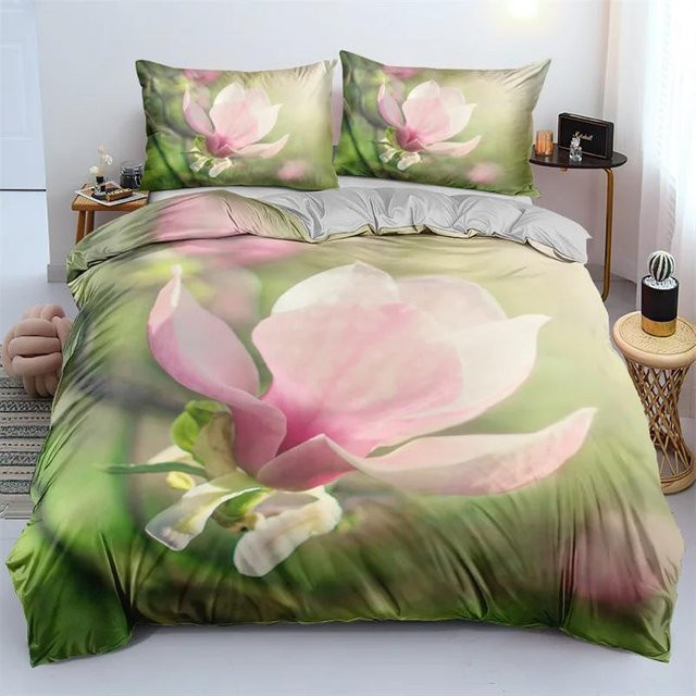 Flylo Bettwäsche-Set mit 3D-Blumendesign in Dunkelgold und Pink, bestehend aus Bettbezug und Kissenbezug aus Mikrofaser, B/H: 135 x 200 cm - Bild 1