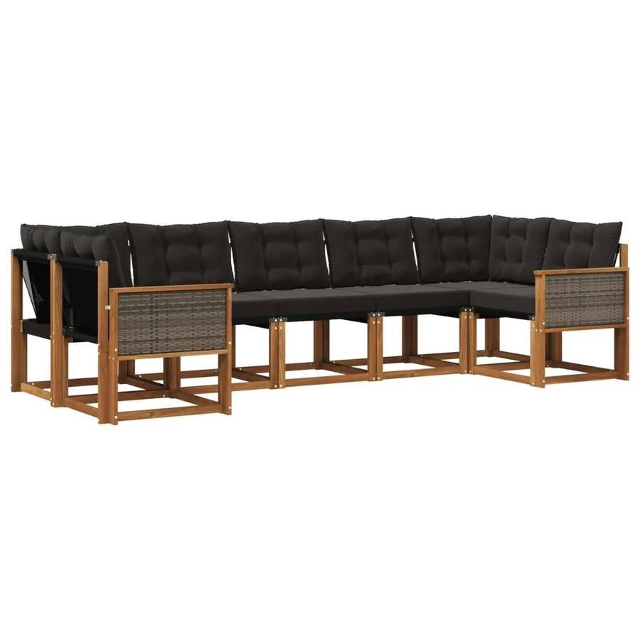 vidaXL Outdoor-Sofagarnitur L-Form aus Akazie Massivholz in Natur und Schwarz mit Textilene Stoff und Kissen - Bild 2