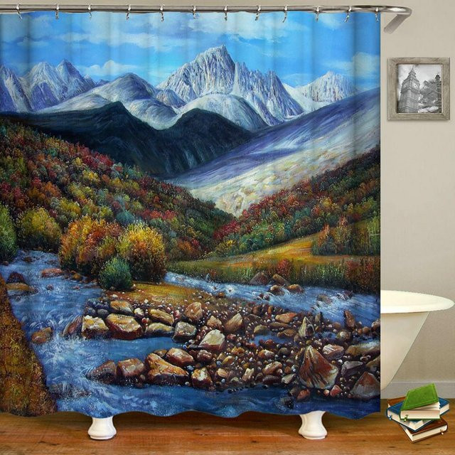 Wasserdichter Duschvorhang mit 3D-Landschaftsmotiv in Naturoptik, B: 90 cm, H: 180 cm - Bild 1