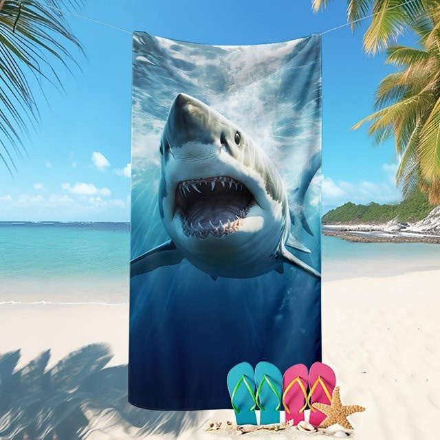 Strandtuch Ka Chen Muda im Haifisch-Design, Farbe: Weiß, B: 40 cm, H: 60 cm - Bild 1