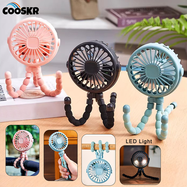 Tragbarer Mini-Clip-Ventilator von raugee in Blau mit 360 Grad Drehung, flexiblem Dreibein, LED-Licht und USB-Aufladung - Bild 1