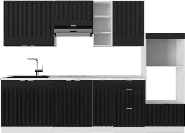 Vicco Fame-Line Küchenzeile Schwarz gestreift und Weiß Breite: 280 cm - Bild 1