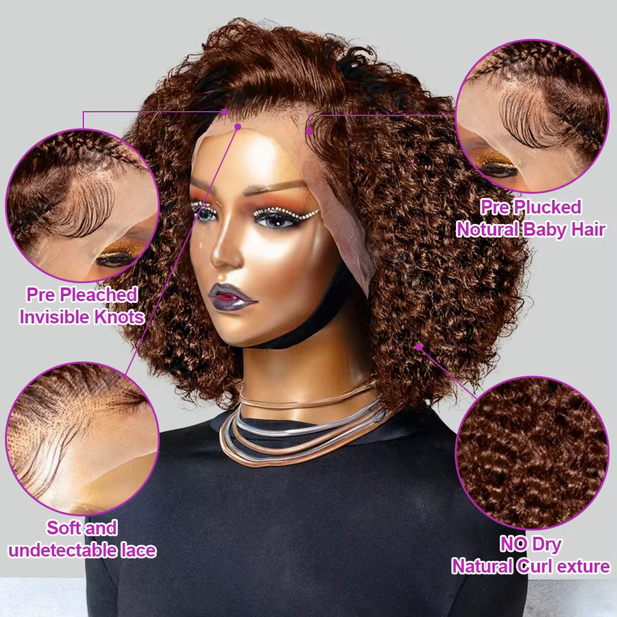 HJ WEAVE BEAUTY Deep Wave Lace Frontal Bob Perücke, Schokoladenbraun, Damen - Bild 2