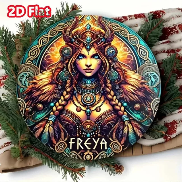 Vintage Blechgemälde Potdemiel Freya-Göttin Wandkunst mit Rüstung und Federdesigns - Bild 1