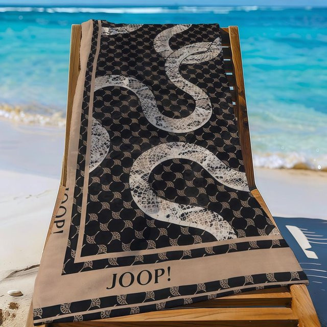 Joop Strandtuch aus Mikrofaser, schnelltrocknend und sandfest, Weiß/Beige, B: 100 cm, H: 180 cm - Bild 1