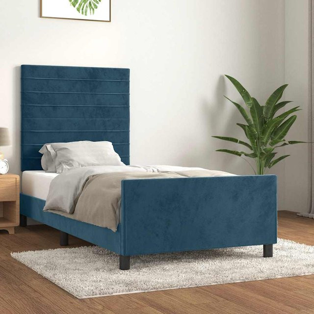 vidaXL Bettgestell mit Kopfteil aus Samt in Dunkelblau, B/T/H: 80 x 200 cm - Bild 2