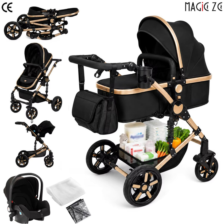 Magic ZC 3-in-1 Reisesystem Kinderwagen in Schwarz-Gold mit Aluminiumrahmen und faltbarem Design - Bild 5