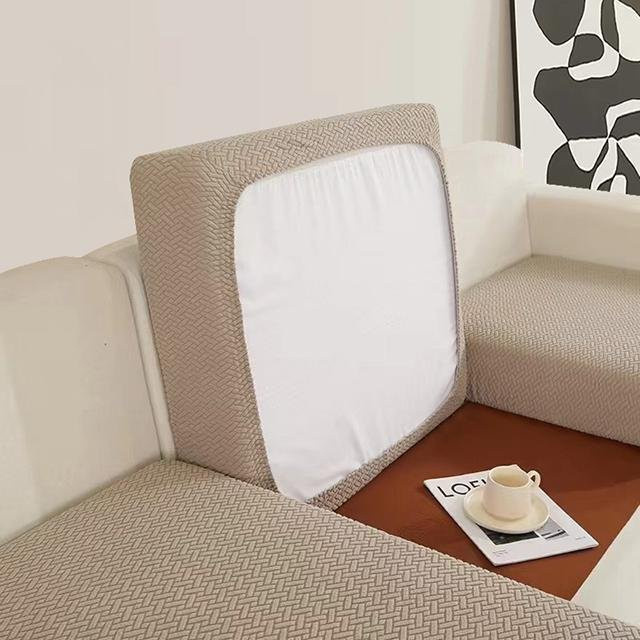 Home Hotel Jacquard-Sofakissenbezug mit Karomuster in Khaki, elastischer Sitzbezug aus Baumwoll-Polyester-Gemisch - Bild 1