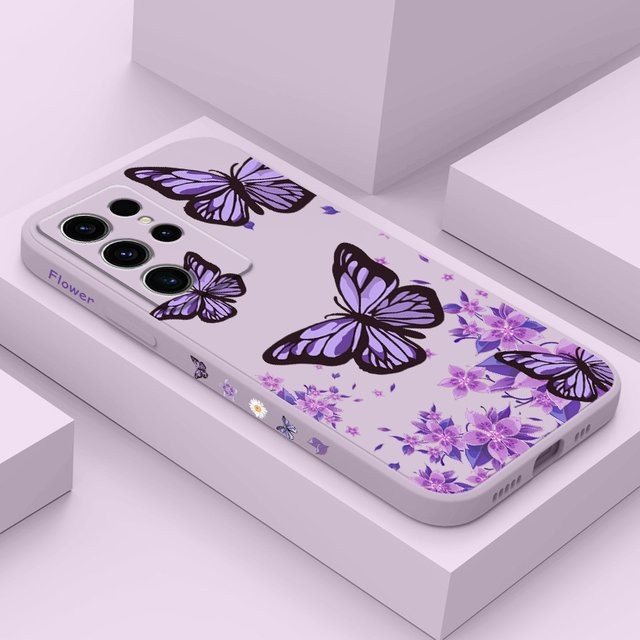 Schmetterlings Handyhülle aus Silikon für Samsung Galaxy S25 S24 S23 S22 S21 S20 Ultra FE S10 S10E Plus Note 20 Ultra in Weiß und Lila - Bild 1