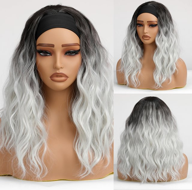 HAIRCUBE Perücke, kurze lockige Bob Haare, schwarz weiß platin Ombre, Damen - Bild 1