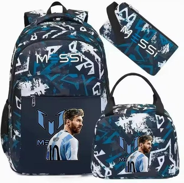 3-teiliges Schulrucksack-Set aus Oxford-Stoff in Blau mit Schultasche und Federmäppchen - Bild 1