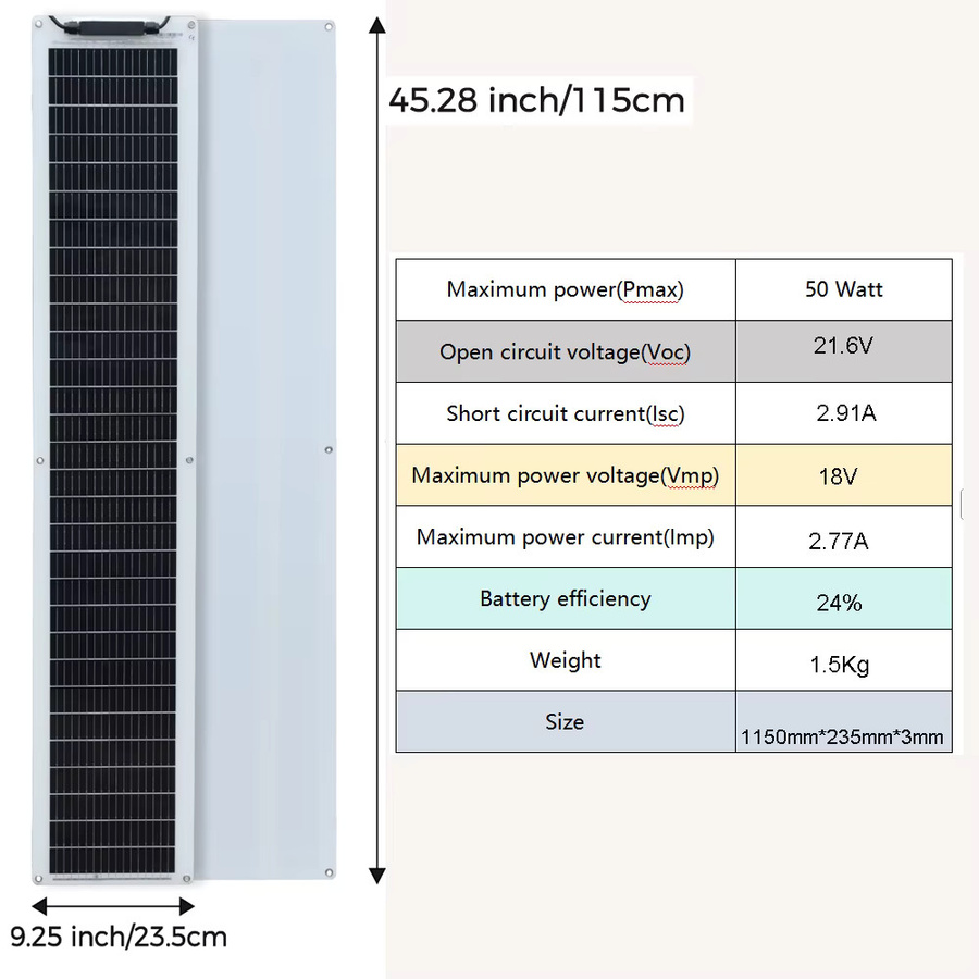 XINPUGUANG Flexibles monokristallines Solarpanel Photovoltaik-Modul für Wohnwagen, Hausdach und Wohnmobil in Schwarz oder Weiß (50W oder 120W) - Bild 3