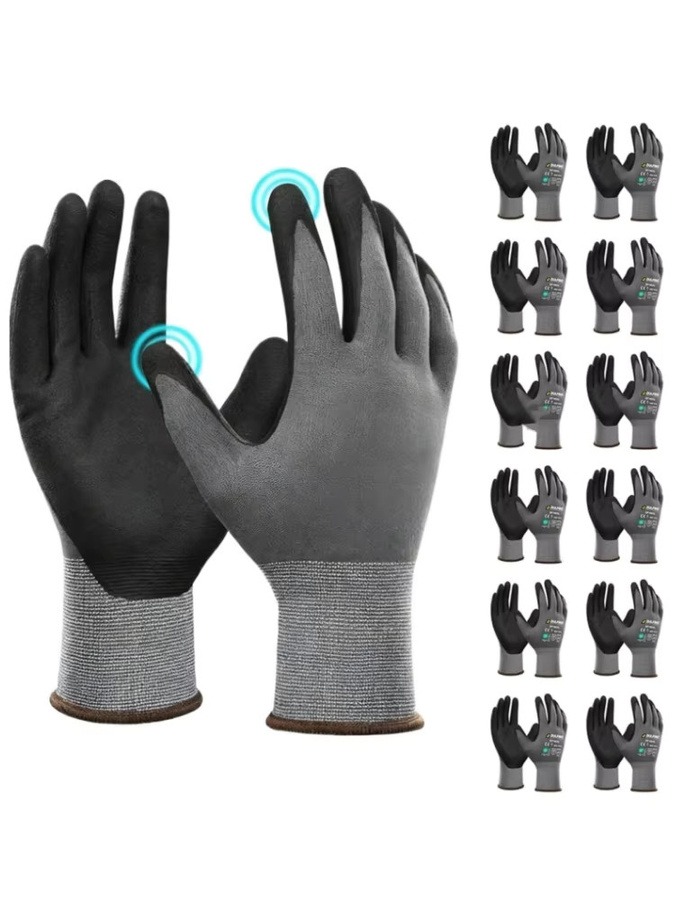 12er Pack INMAICH MicroFoam Arbeitshandschuhe mit Nitril-Beschichtung in Grau, nahtlose Strick-Sicherheitshandschuhe mit Touchscreen-Funktion für industrielle Montage und Handwerk - Bild 6