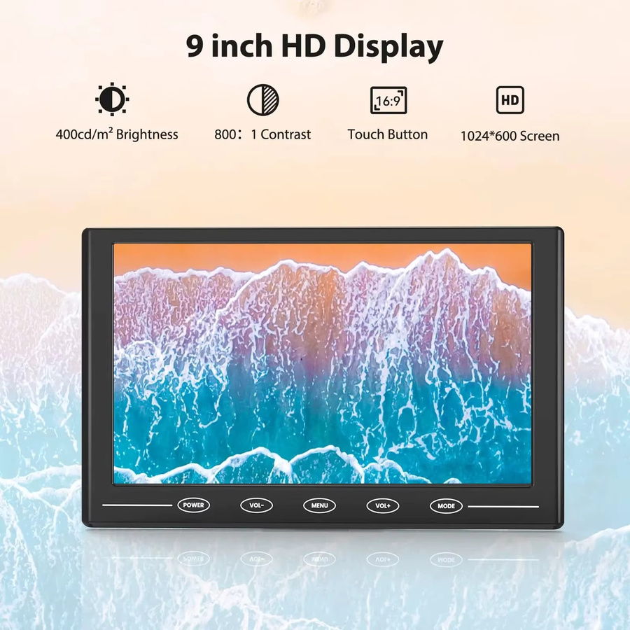 Eyoyo 9 Zoll LCD-Monitor mit Touch-Funktion, 1024 x 600 HD-Bildschirm in Schwarz mit HDMI, VGA, AV und USB-Anschluss, integriertem Lautsprecher und Ständer - Bild 2