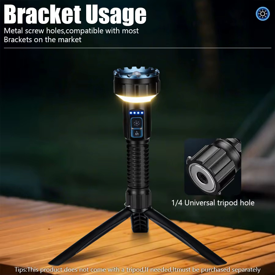 XIWANGFIRE Wiederaufladbare taktische LED-Taschenlampe in Schwarz mit 9 LEDs und 10 Modi, wasserdichte Outdoor-Taschenlampe aus Aluminium für Camping und Wandern - Bild 3
