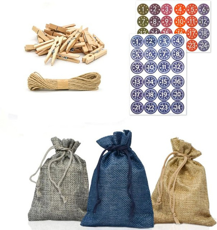 DuneDesign DIY Adventskalender zum Selbstbefüllen mit 24 Säckchen in Blau und Grau aus Polyester