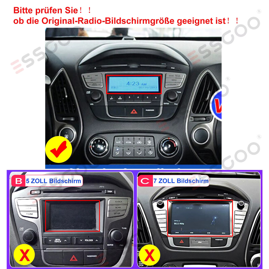 ESSGOO Android 15 Autoradio mit 9 Zoll Display für Hyundai Tucson ix35 2010-2015, 64GB, Schwarz, mit GPS, CarPlay, Android Auto, USB, Wi-Fi, Bluetooth und FM RDS - Bild 6