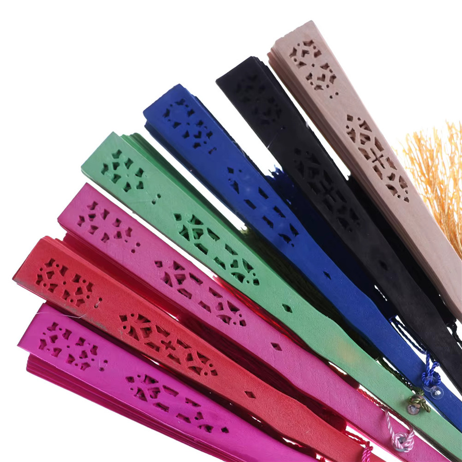 Geschnitzter Bambus-Faltfächer aus Holz mit floralem Design in Braun und Multicolour - Bild 4