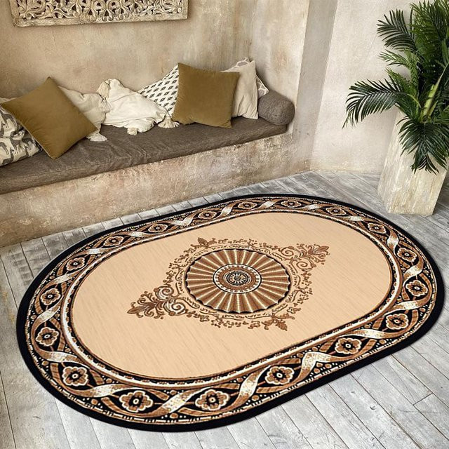 WTEMPO Ovaler Wohnzimmerteppich im Ethno-Stil, Retro Perserteppich aus Polyester, Beige, B x T: 90 x 60 cm - Bild 1