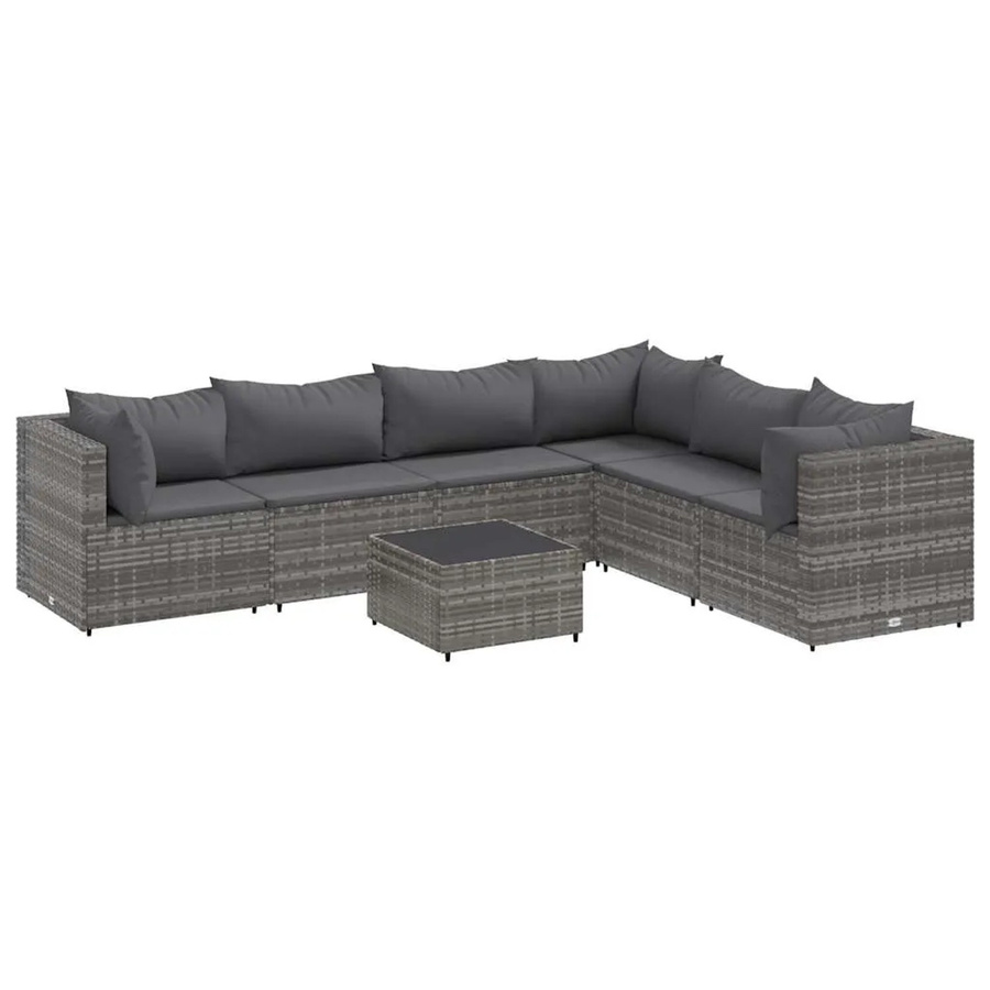 vidaXL 7-tlg. Garten-Lounge-Set in Grau aus PE-Rattan mit Kissen und Couchtisch - Bild 2