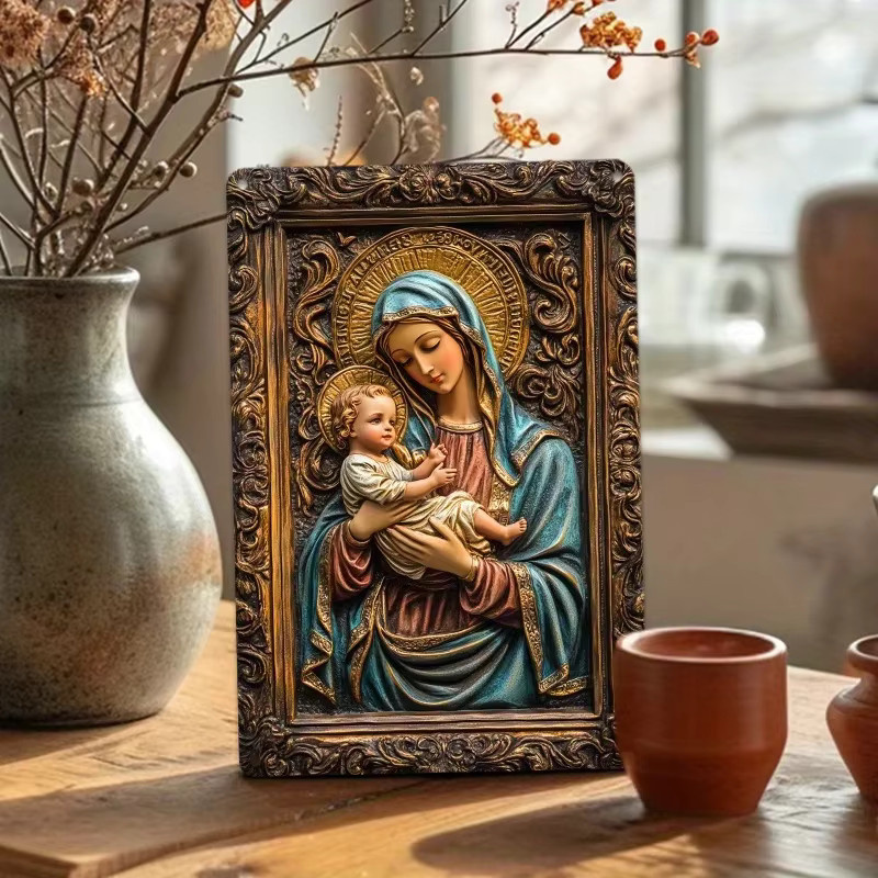 Vintage Mary & Jesus Aluminium-Blechschild von HELLOYOUNG zur Wanddekoration, B/H: 20 x 20 cm - Bild 4