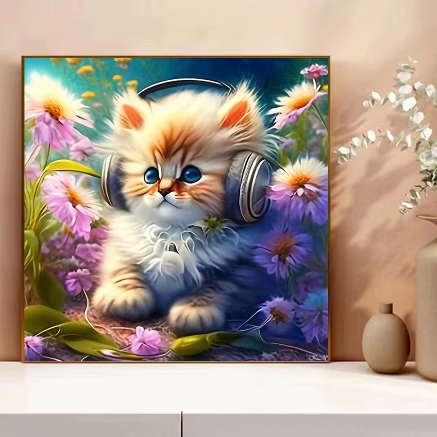 EverShine Kreuzstich DIY Set Katze mit Blumen, bedruckte Leinwand Stickerei Wanddekoration, Multicolour, 30 x 30 cm - Bild 3