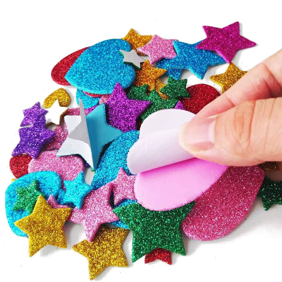 Selbstklebende Kinder-Glitzer-Schaumstoff-Aufkleber in Multicolour mit Herz- und Stern-Motiven für DIY-Projekte und Scrapbooking - Bild 2