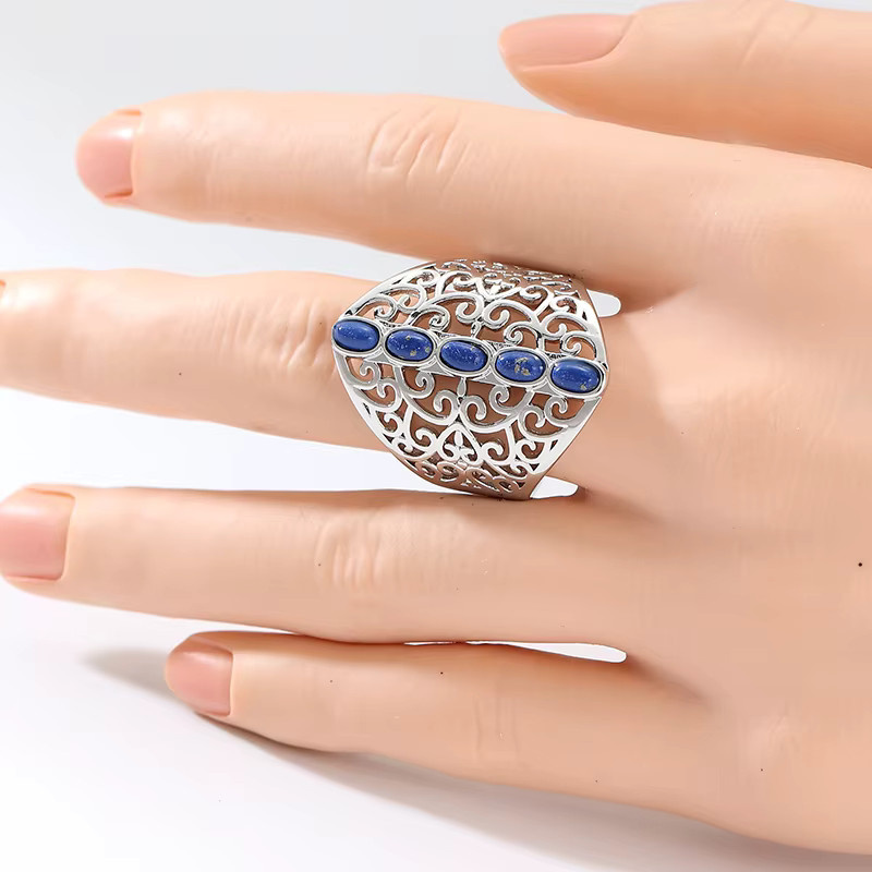 YoYo Ring, synthetischer Lapislazuli, Silber, Damen, Vintage - Bild 2