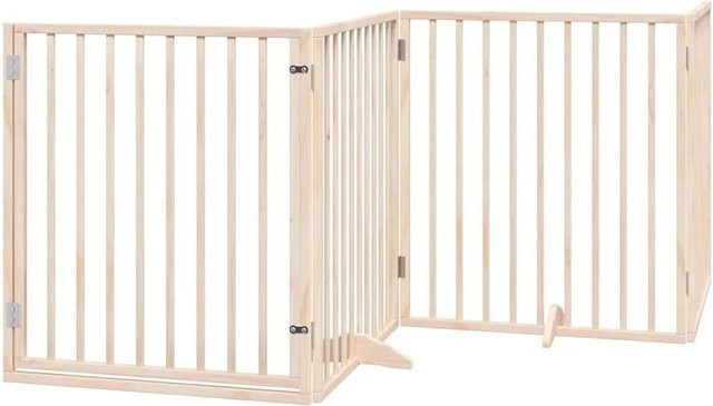 vidaXL 8-teiliges faltbares Hundetor aus Pappelholz mit Tür in Braun und Beige, Breite: 640 cm - Bild 1